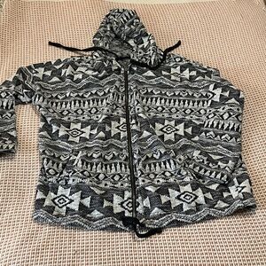 American Eagle Outfitters Black and Gray Patterned Sweater Jacket